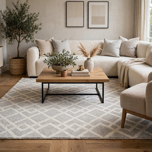 Unos 5x7 Geometric Medium Area Rug | Ivory Gray Polypropylene Polyester