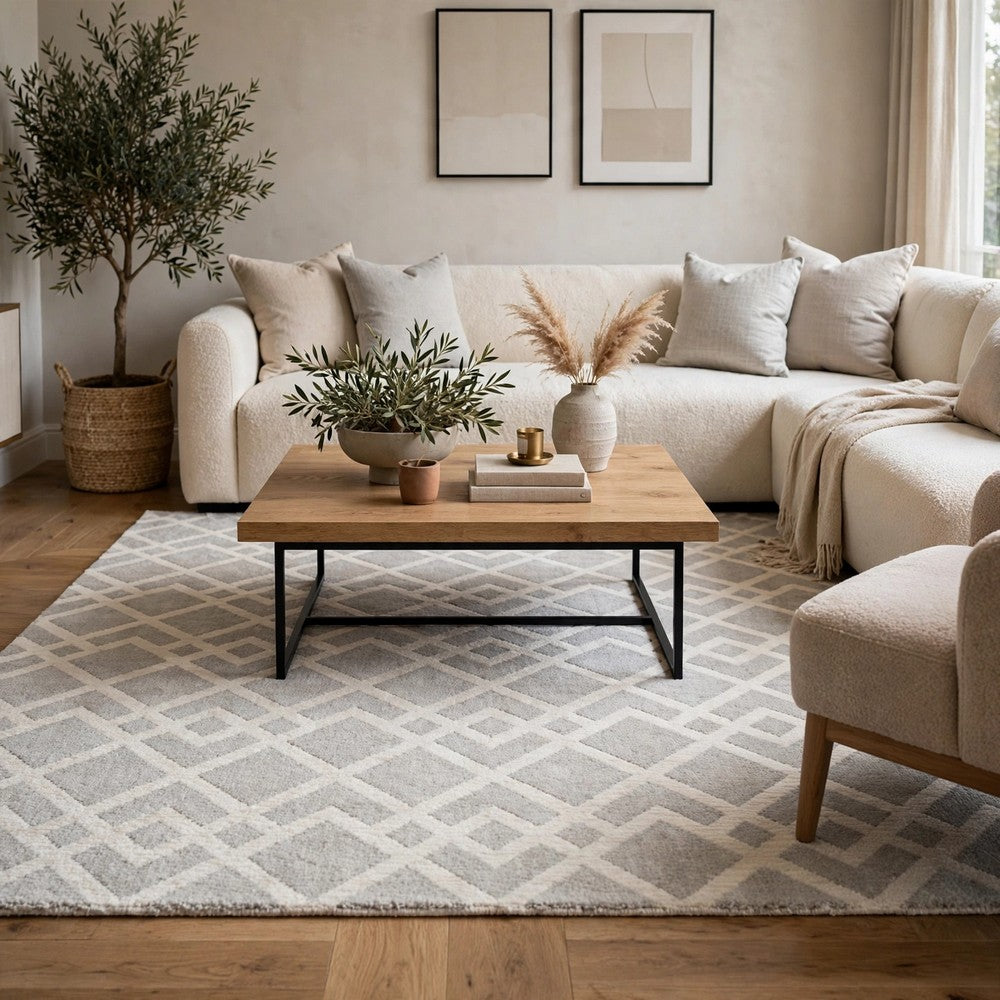 Unos 5x7 Geometric Medium Area Rug | Ivory Gray Polypropylene Polyester