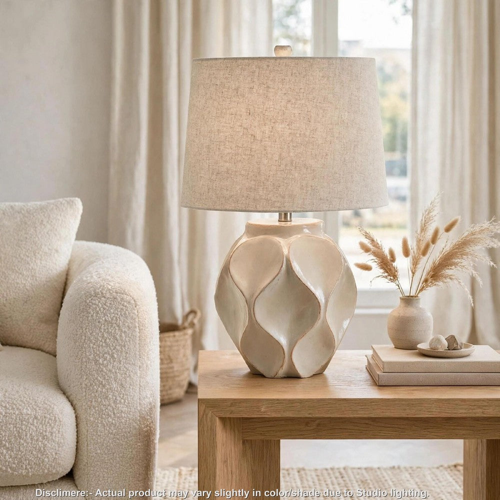 Eddy Table Lamp | Sculptural Curves | Glossy Cream Paper Composite 25"