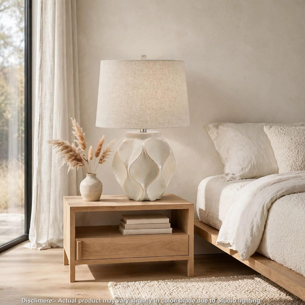 Eddy Table Lamp | Sculptural Curves | Glossy Cream Paper Composite 25"