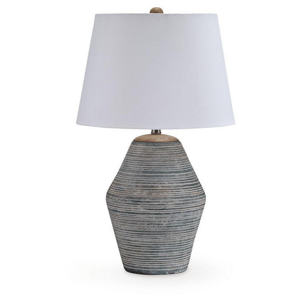 Lava Table Lamp | Vase Shape | Drum Shade | Blue and White Terracotta 29"