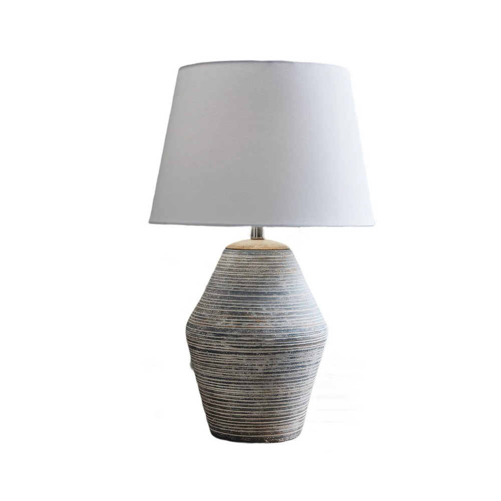 Lava Table Lamp | Vase Shape | Drum Shade | Blue and White Terracotta 29"