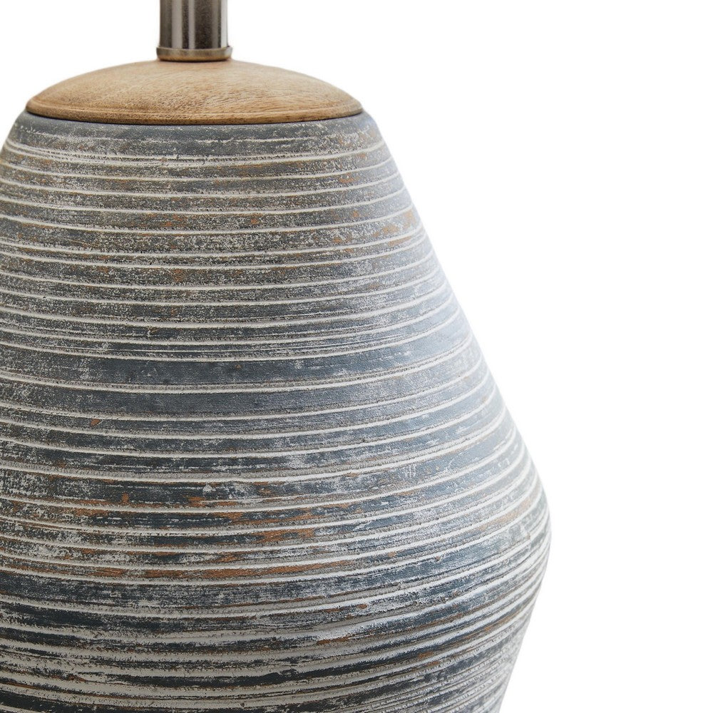 Lava Table Lamp | Vase Shape | Drum Shade | Blue and White Terracotta 29"