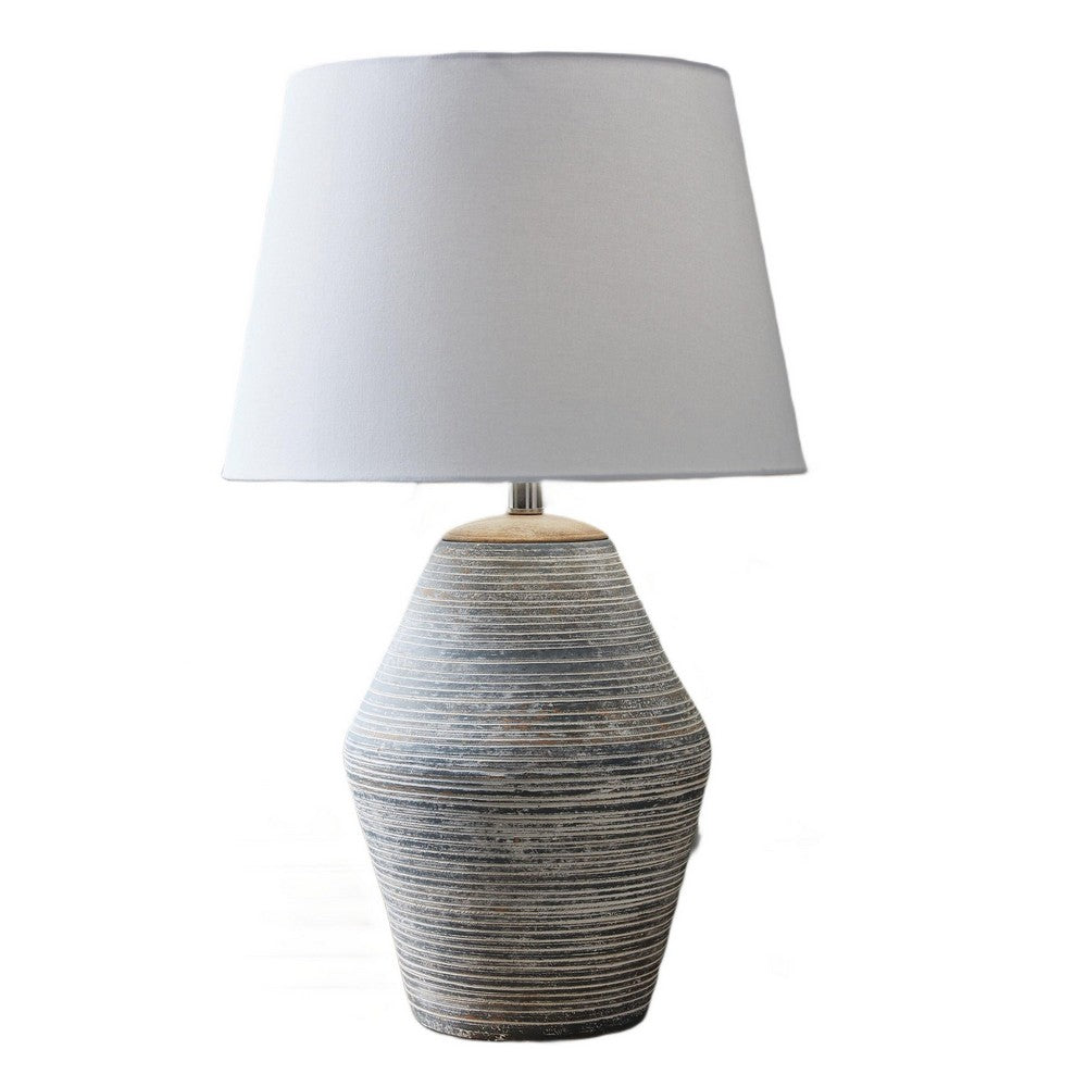 Lava Table Lamp | Vase Shape | Drum Shade | Blue and White Terracotta 29"