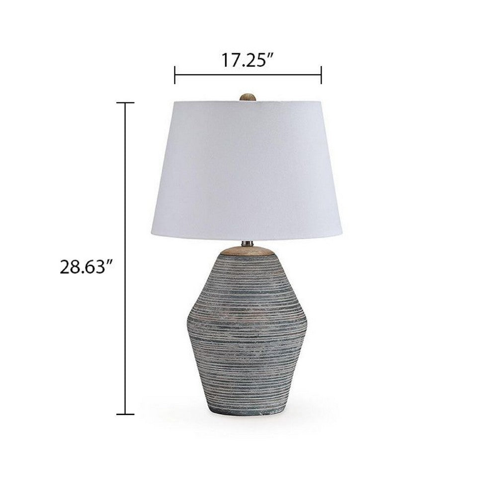 Lava Table Lamp | Vase Shape | Drum Shade | Blue and White Terracotta 29"