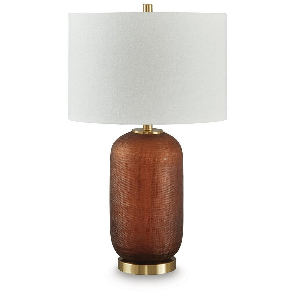 Arma Table Lamp | Carved Glass Body | Gold Base | Amber Brown | White 27"