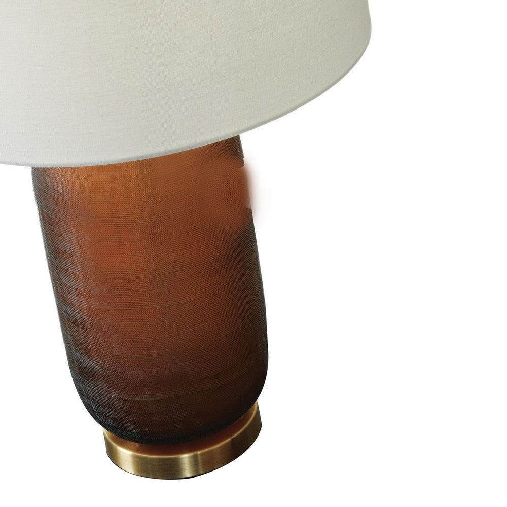 Arma Table Lamp | Carved Glass Body | Gold Base | Amber Brown | White 27"