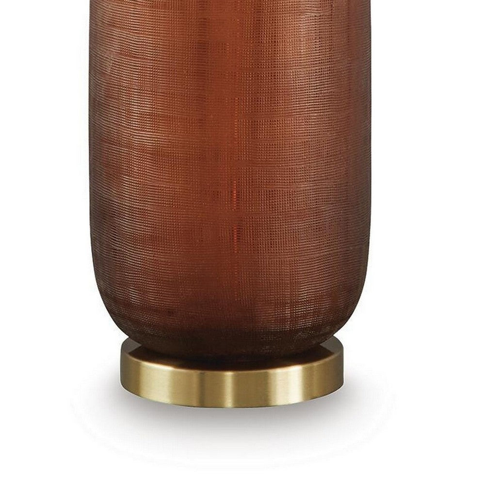 Arma Table Lamp | Carved Glass Body | Gold Base | Amber Brown | White 27"
