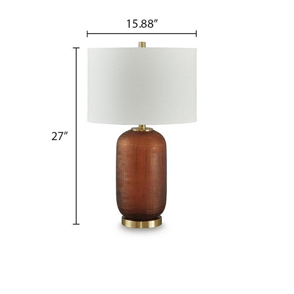 Arma Table Lamp | Carved Glass Body | Gold Base | Amber Brown | White 27"