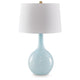 Yela Table Lamp | Bulbous Glass Body | White Drum Shade | Aqua Blue 29"