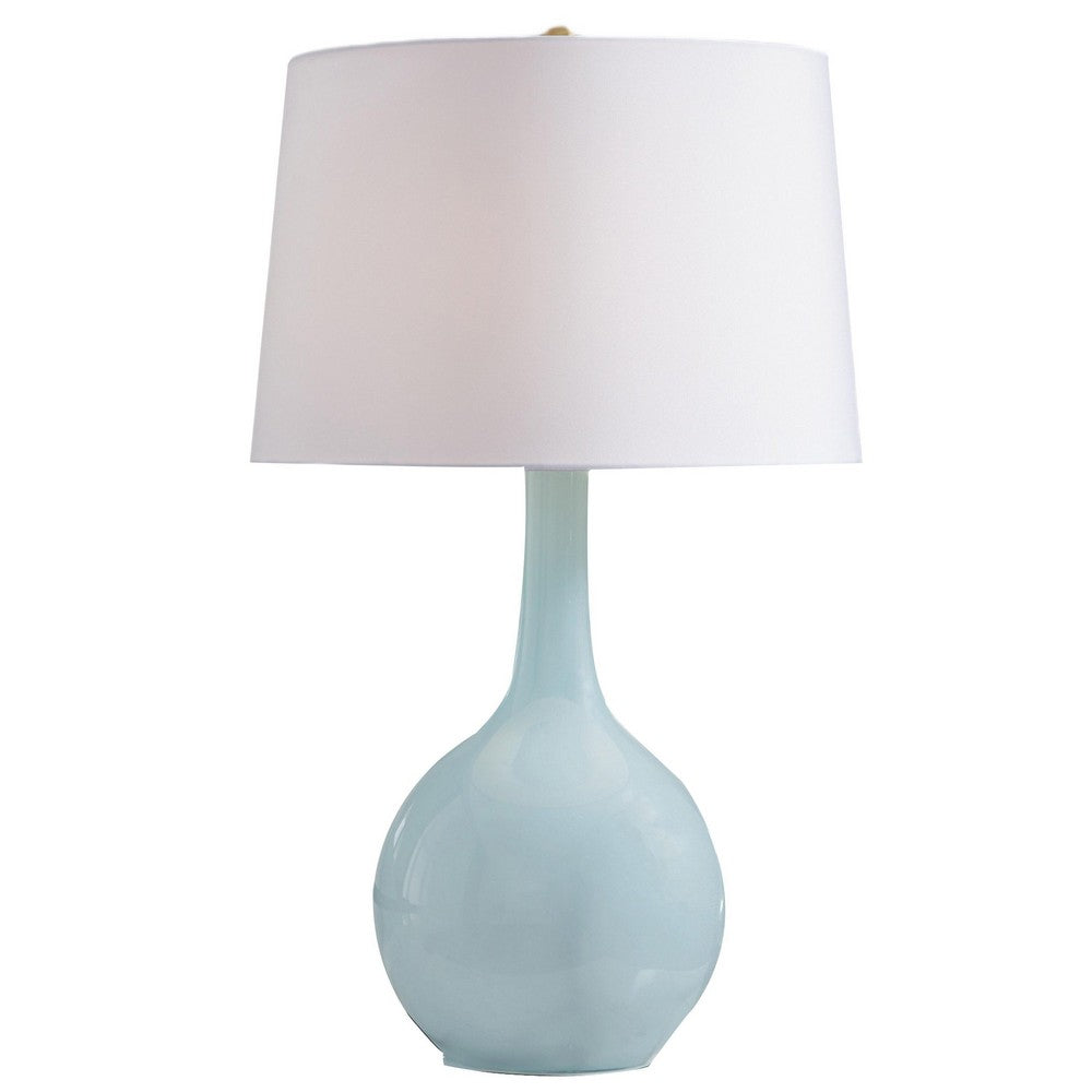 Yela Table Lamp | Bulbous Glass Body | White Drum Shade | Aqua Blue 29"
