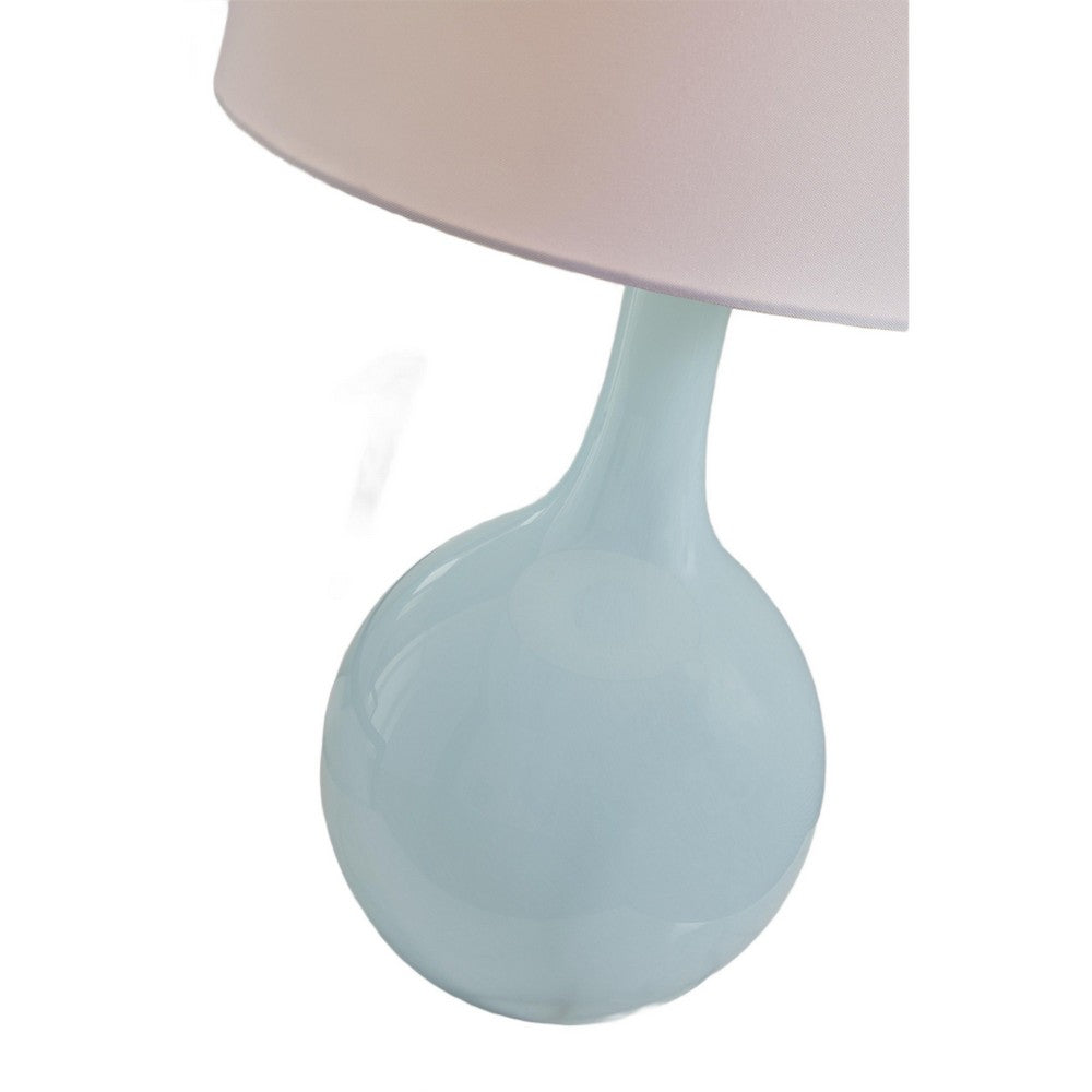 Yela Table Lamp | Bulbous Glass Body | White Drum Shade | Aqua Blue 29"