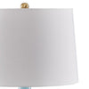 Yela Table Lamp | Bulbous Glass Body | White Drum Shade | Aqua Blue 29"