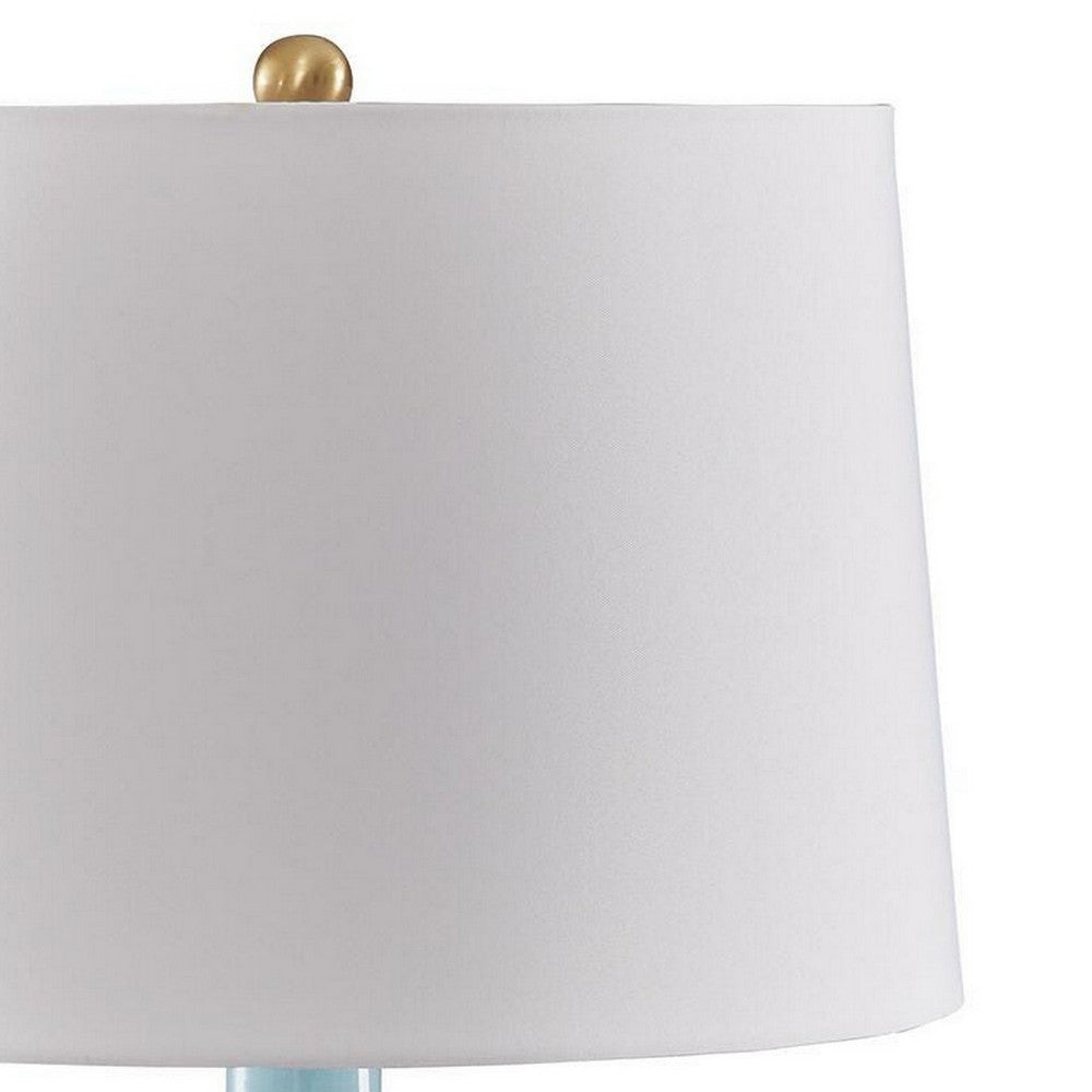 Yela Table Lamp | Bulbous Glass Body | White Drum Shade | Aqua Blue 29"