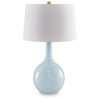 Yela Table Lamp | Bulbous Glass Body | White Drum Shade | Aqua Blue 29"
