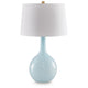 Yela Table Lamp | Bulbous Glass Body | White Drum Shade | Aqua Blue 29"