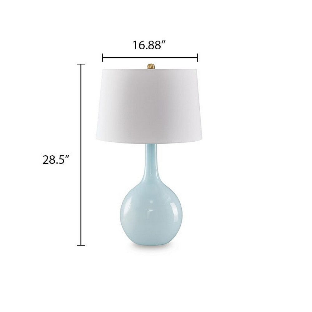 Yela Table Lamp | Bulbous Glass Body | White Drum Shade | Aqua Blue 29"