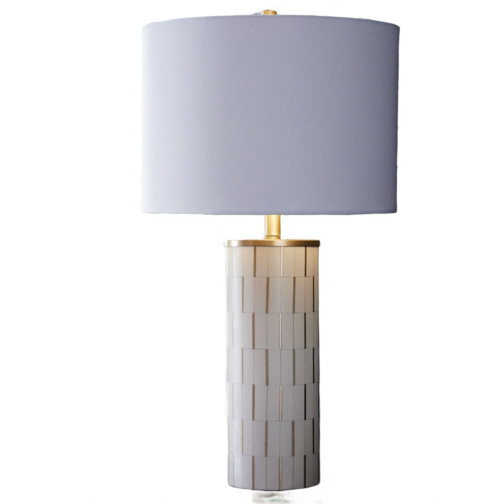 Fara Table Lamp | Cylindrical Base | Mosaic Pattern | White | Brass 29"