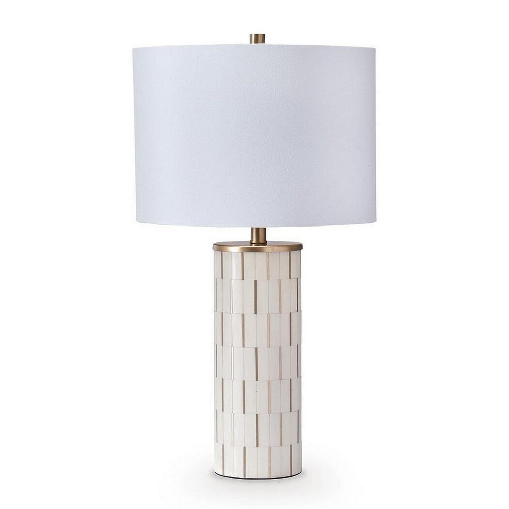 Fara Table Lamp | Cylindrical Base | Mosaic Pattern | White | Brass 29"