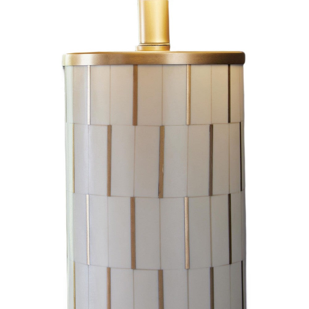Fara Table Lamp | Cylindrical Base | Mosaic Pattern | White | Brass 29"