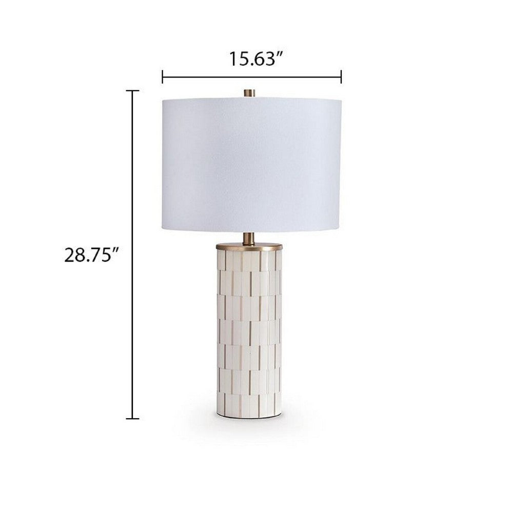 Fara Table Lamp | Cylindrical Base | Mosaic Pattern | White | Brass 29"