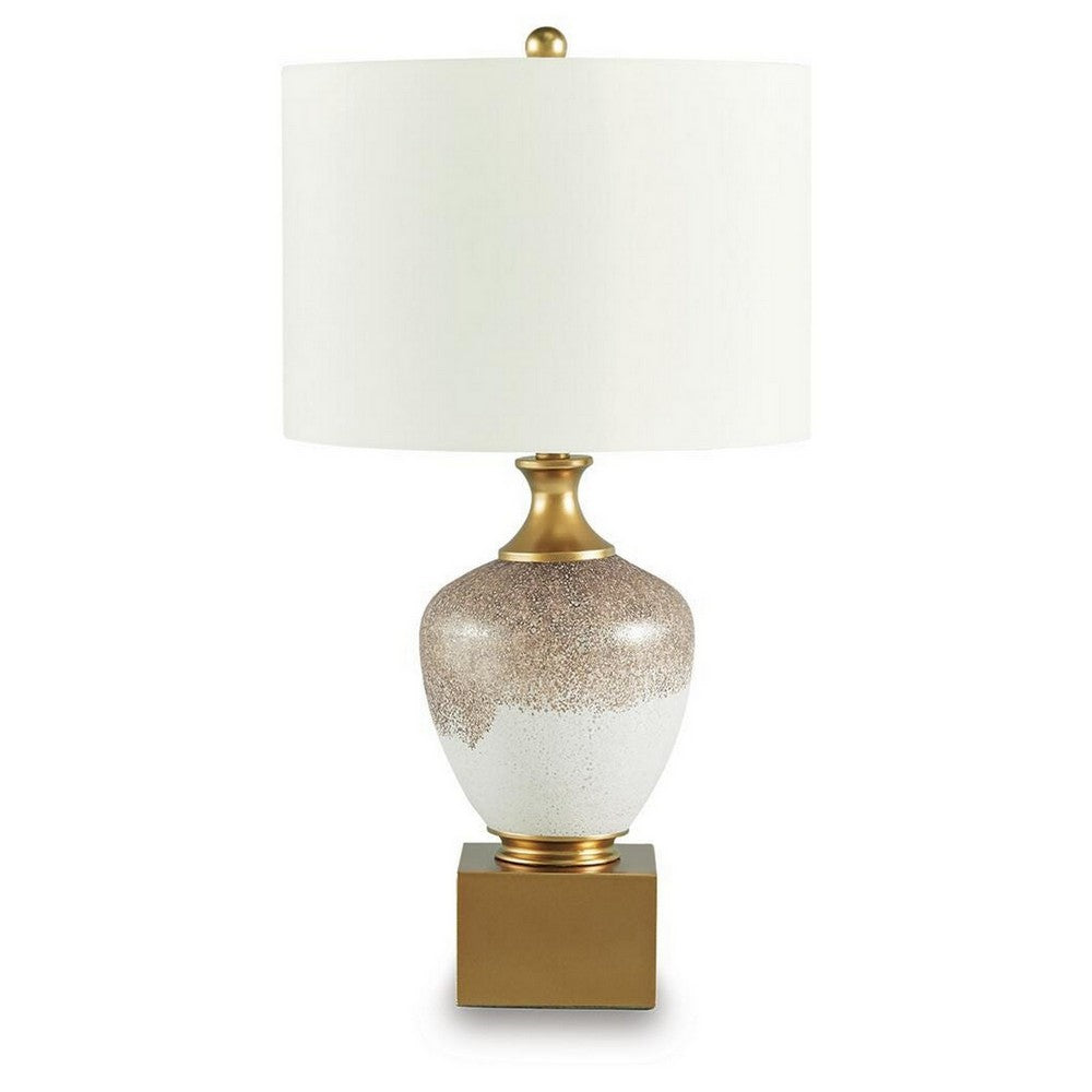 Tevi Table Lamp | Urn Shape | Block Base | Speckled  Brown and White 29"