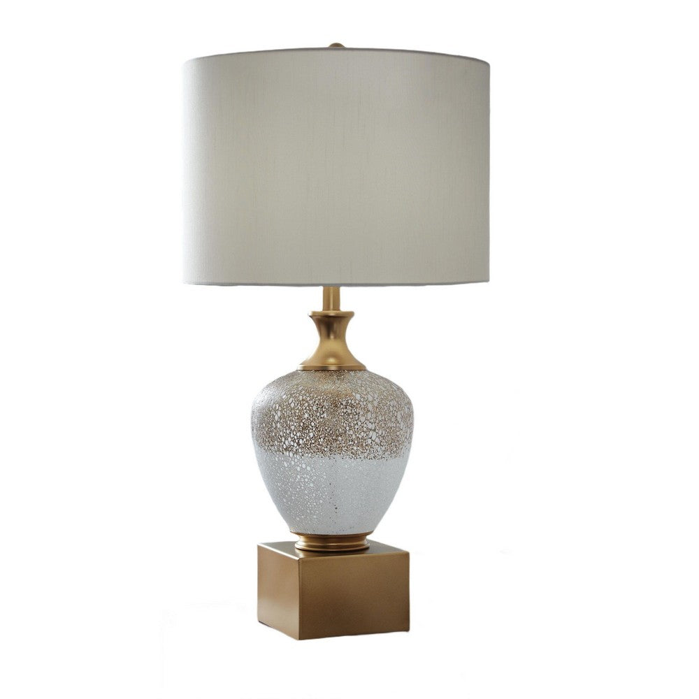 Tevi Table Lamp | Urn Shape | Block Base | Speckled  Brown and White 29"