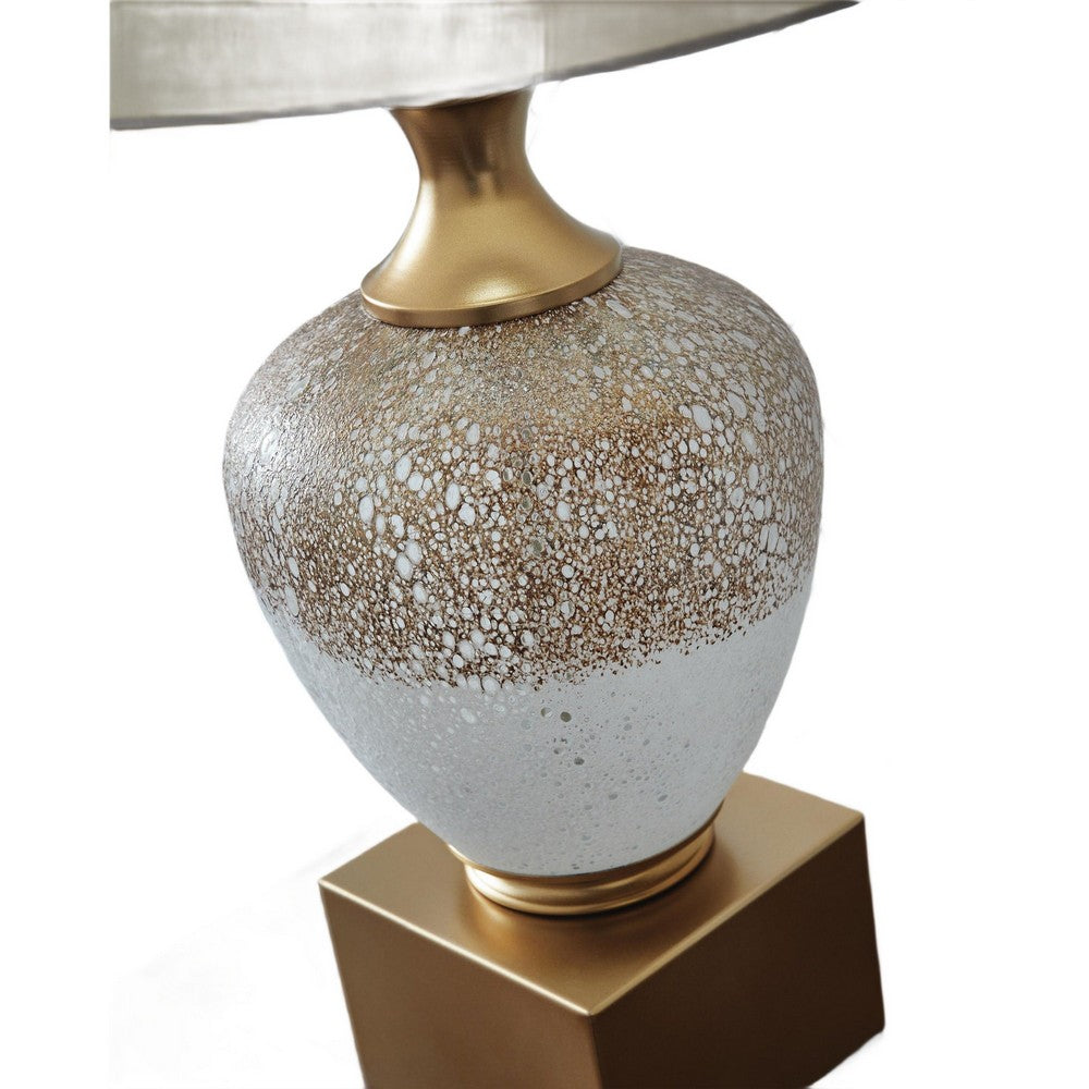 Tevi Table Lamp | Urn Shape | Block Base | Speckled  Brown and White 29"