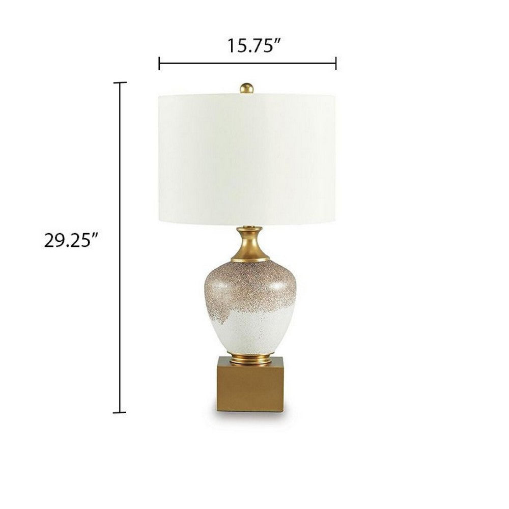 Tevi Table Lamp | Urn Shape | Block Base | Speckled  Brown and White 29"