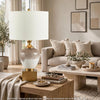 Tevi Table Lamp | Urn Shape | Block Base | Speckled  Brown and White 29"