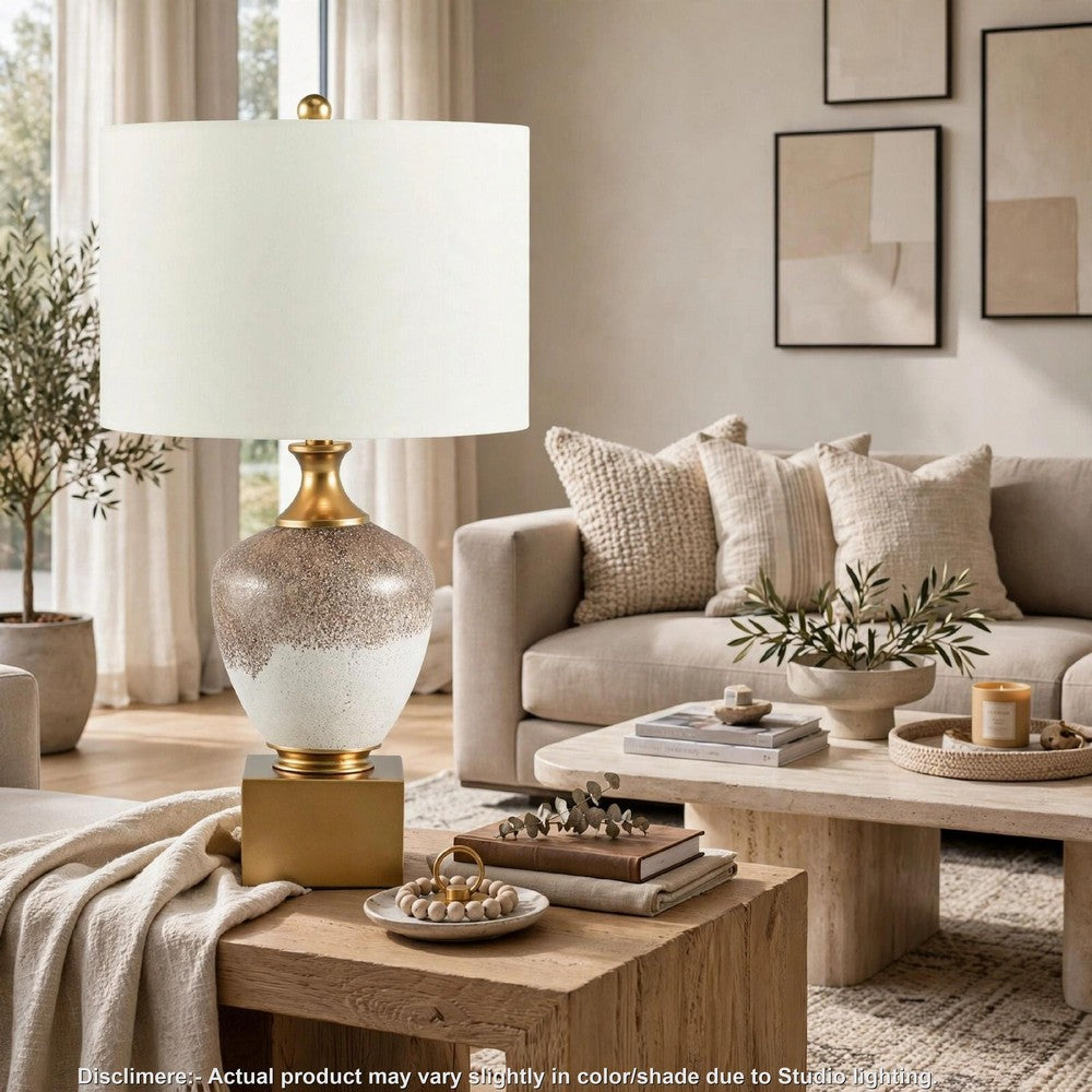 Tevi Table Lamp | Urn Shape | Block Base | Speckled  Brown and White 29"
