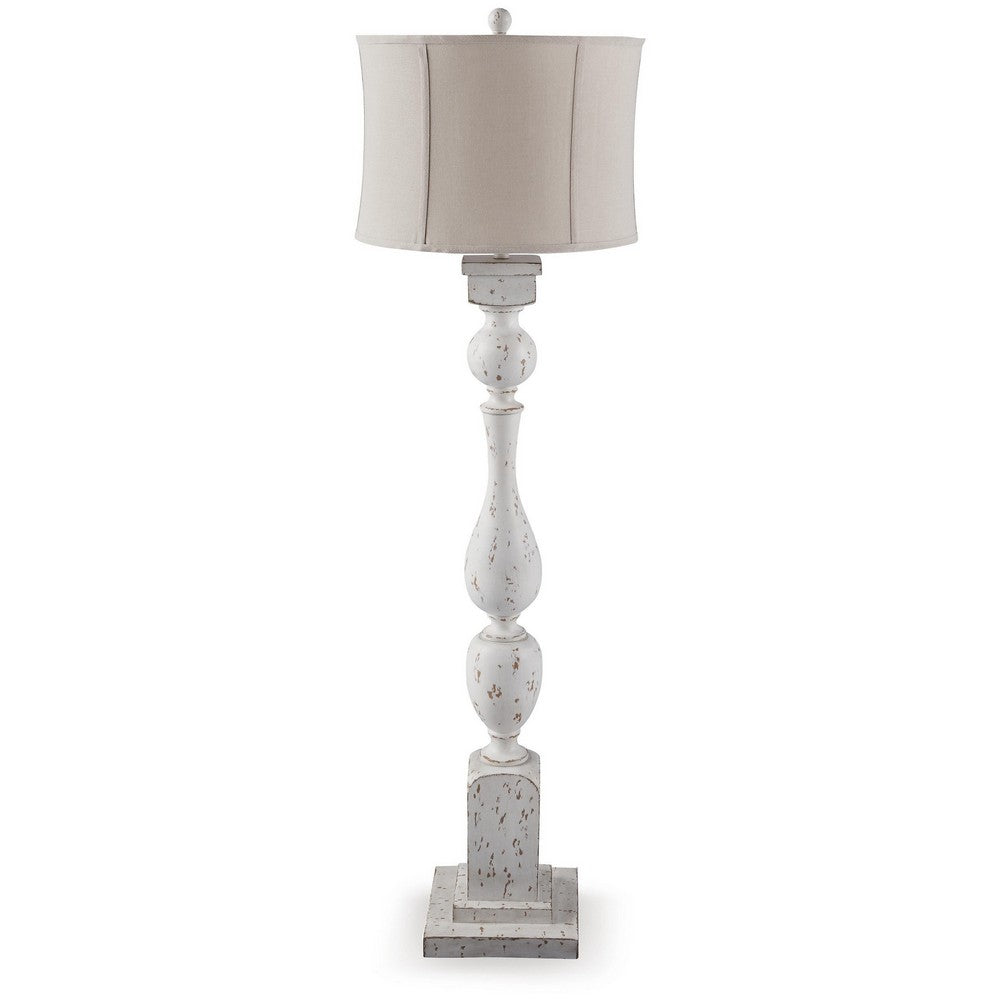 Mady Floor Lamp | Bell Shade | Turned Body | Antique White Polyresin 62"