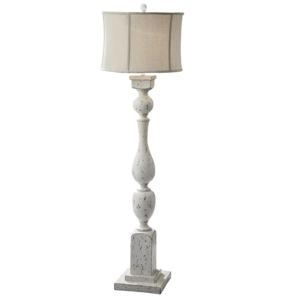 Mady Floor Lamp | Bell Shade | Turned Body | Antique White Polyresin 62"
