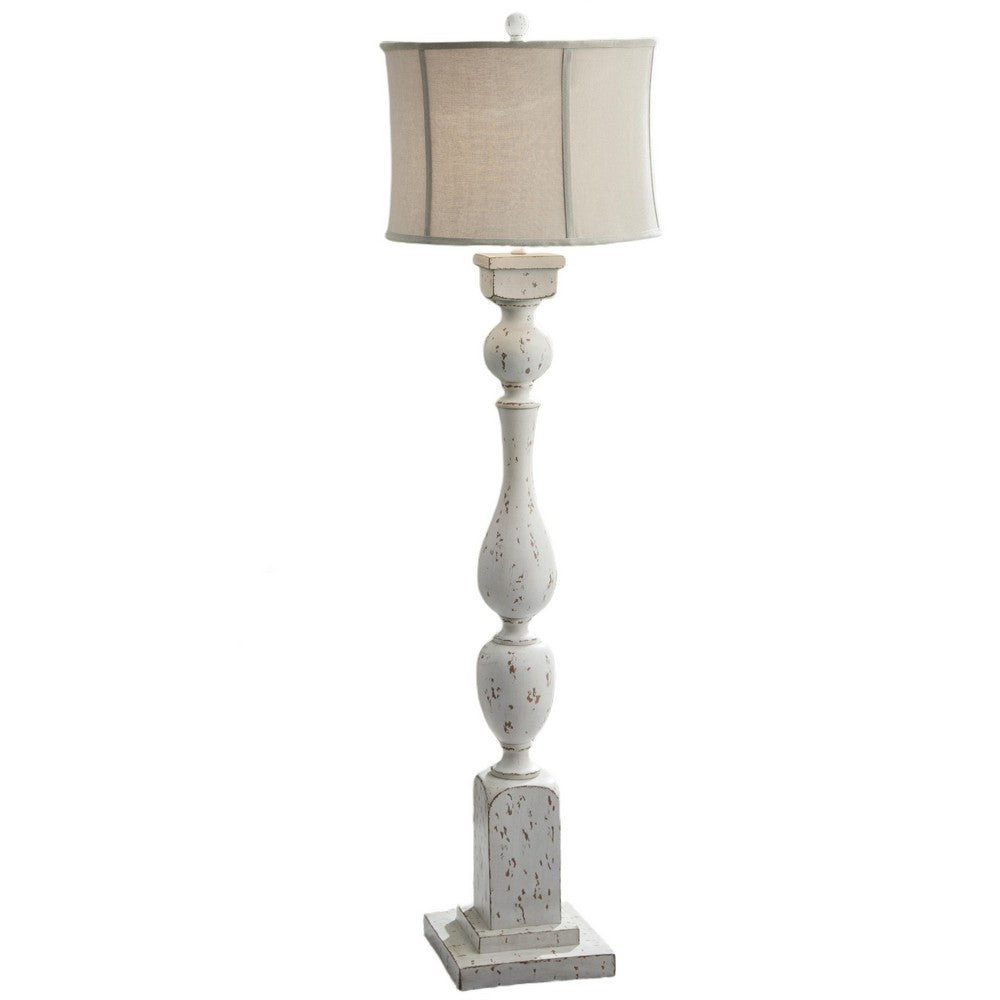 Mady Floor Lamp | Bell Shade | Turned Body | Antique White Polyresin 62"