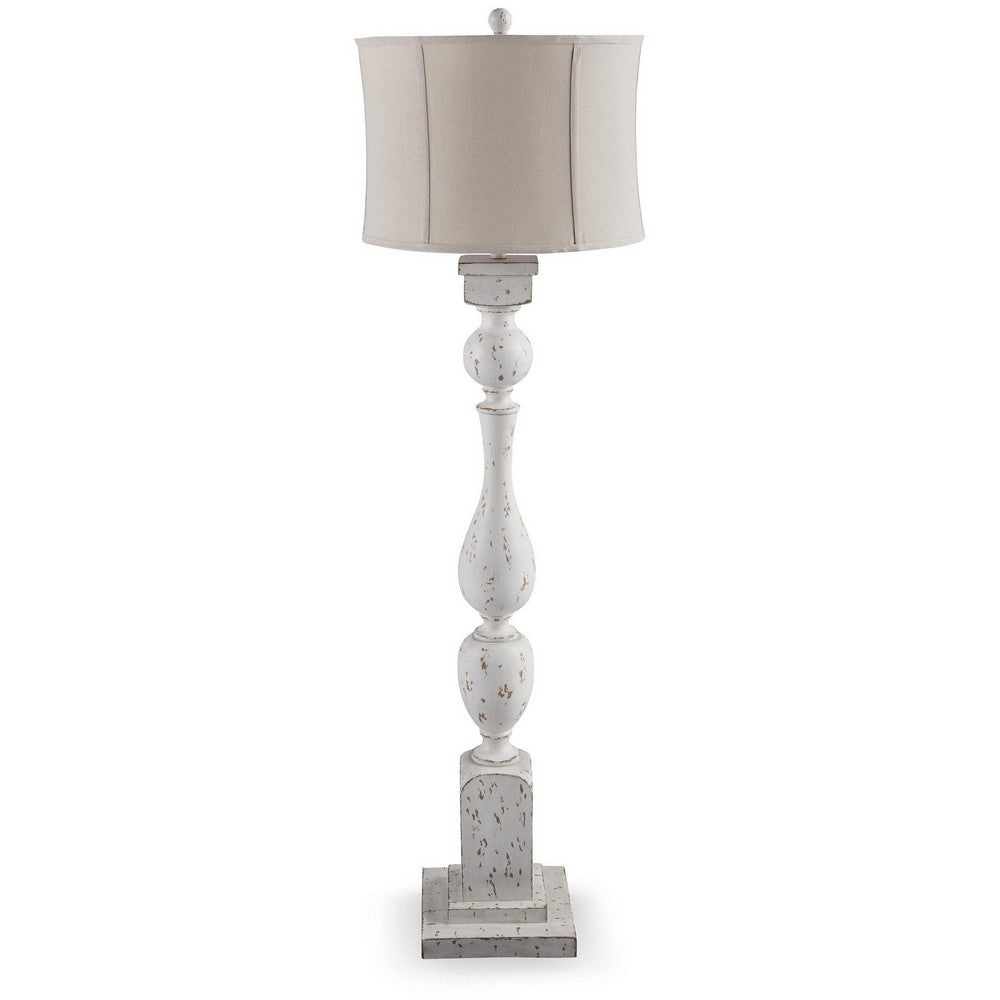 Mady Floor Lamp | Bell Shade | Turned Body | Antique White Polyresin 62"