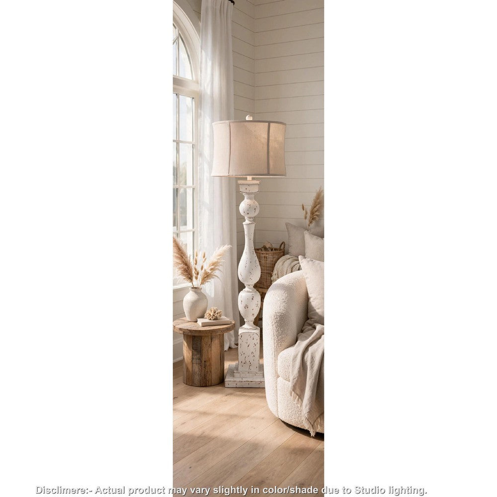 Mady Floor Lamp | Bell Shade | Turned Body | Antique White Polyresin 62"