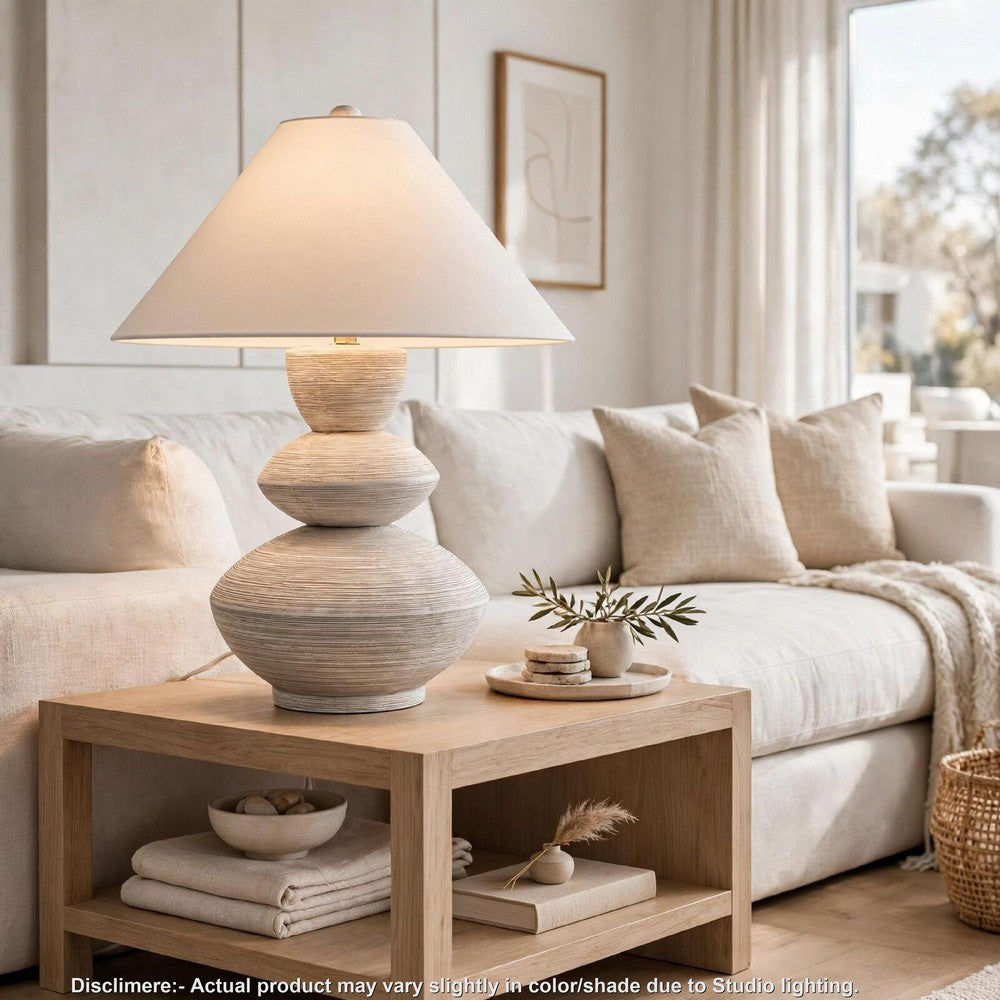Boca Table Lamp | Triple Gourd Base | Distressed White Polyresin 30"