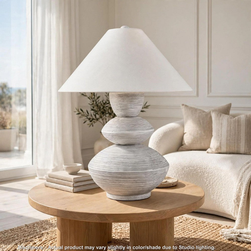Boca Table Lamp | Triple Gourd Base | Distressed White Polyresin 30"