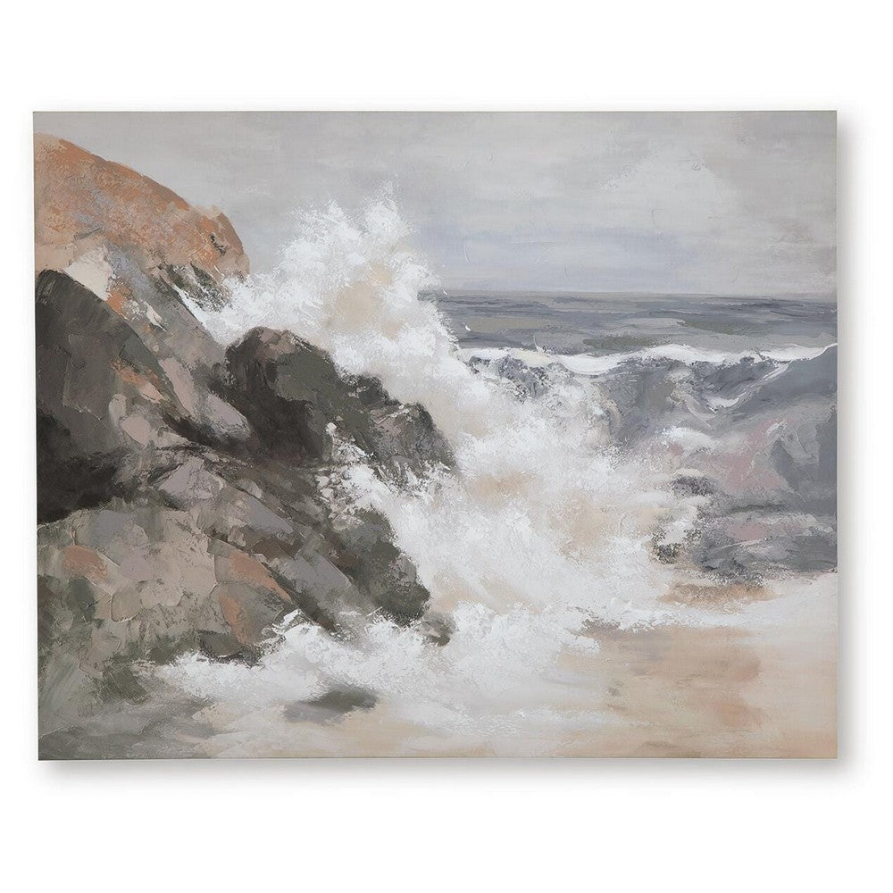 Thuna Wall Art | Hand Painted Stormy Seascape | Wrapped Canvas | Tan 40x50