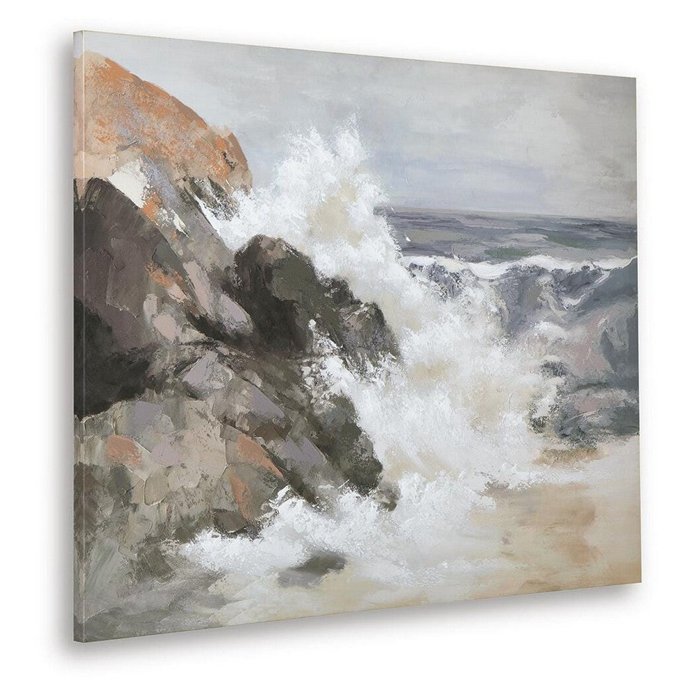 Thuna Wall Art | Hand Painted Stormy Seascape | Wrapped Canvas | Tan 40x50