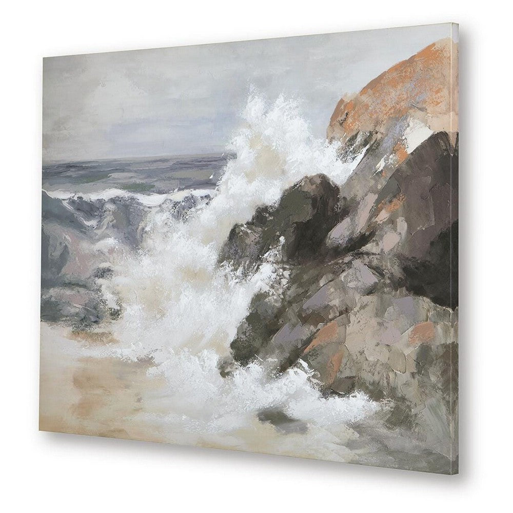 Thuna Wall Art | Hand Painted Stormy Seascape | Wrapped Canvas | Tan 40x50