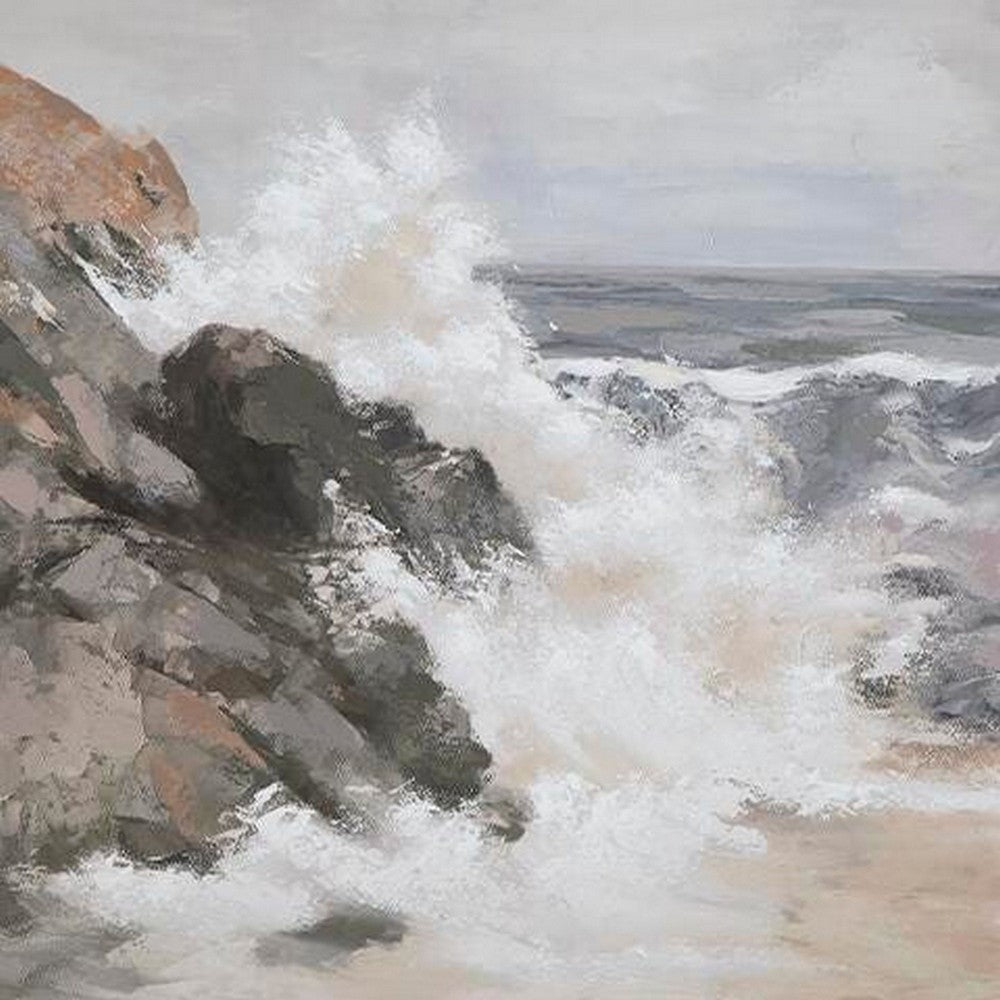 Thuna Wall Art | Hand Painted Stormy Seascape | Wrapped Canvas | Tan 40x50