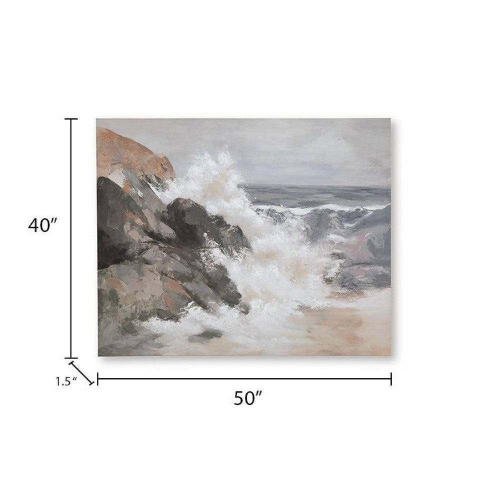Thuna Wall Art | Hand Painted Stormy Seascape | Wrapped Canvas | Tan 40x50