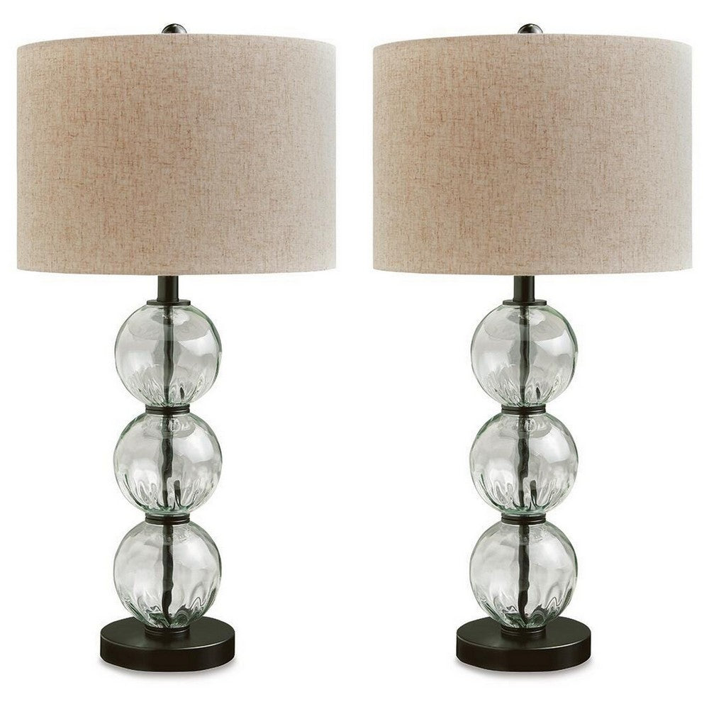 Airo Table Lamp Set of 2 | Stacked Glass Spheres | Brown Shade | Black Metal