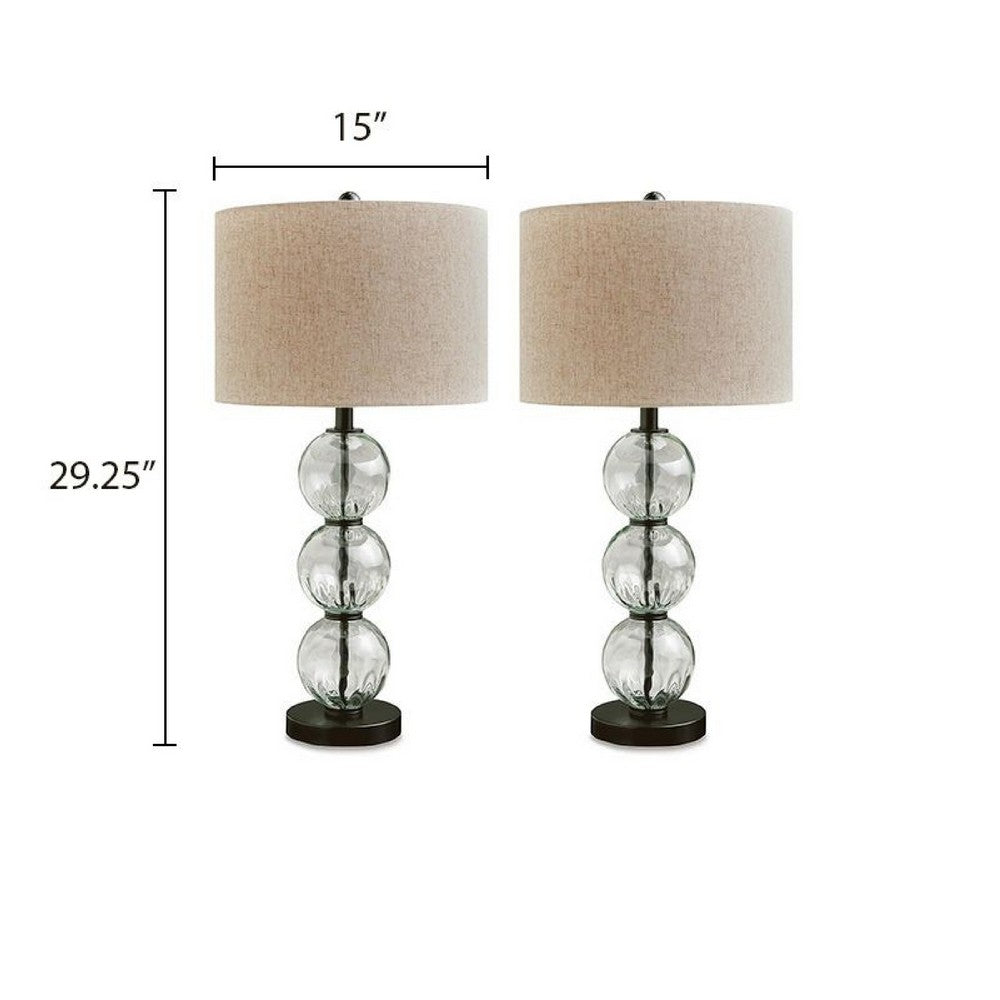 Airo Table Lamp Set of 2 | Stacked Glass Spheres | Brown Shade | Black Metal