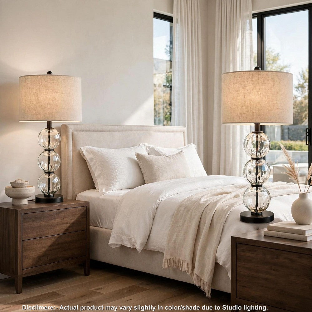 Airo Table Lamp Set of 2 | Stacked Glass Spheres | Brown Shade | Black Metal
