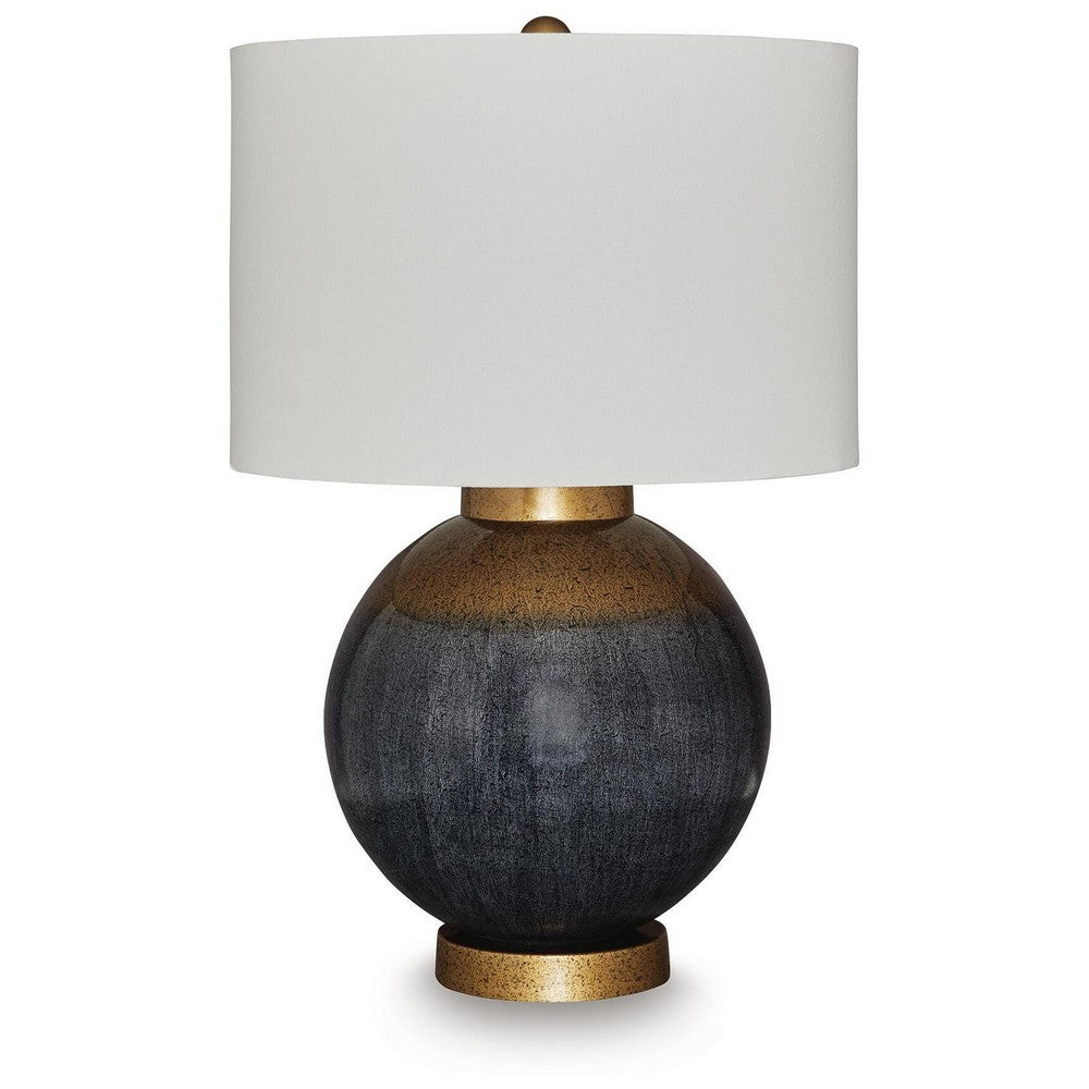 Kara Table Lamp | Round Body | White Shade | Gold Blue Ombre Metal 27"