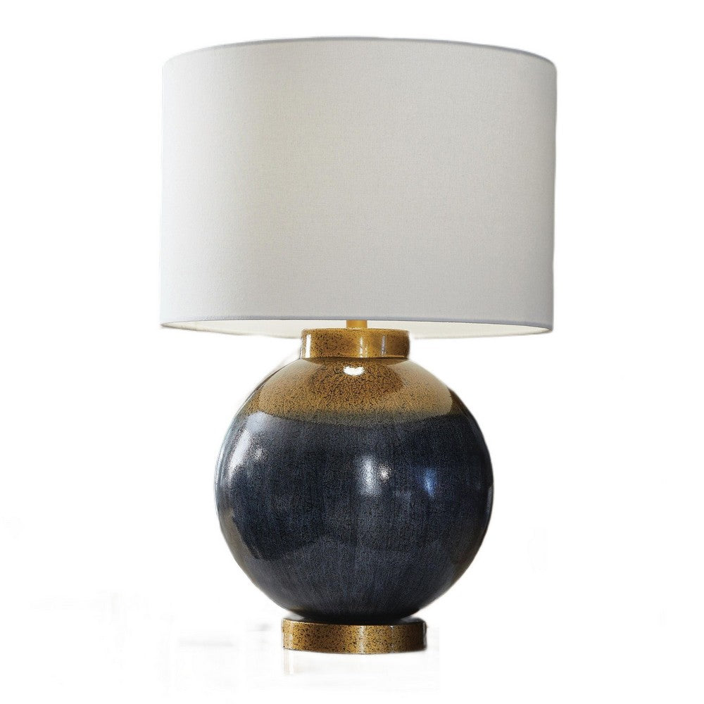 Kara Table Lamp | Round Body | White Shade | Gold Blue Ombre Metal 27"