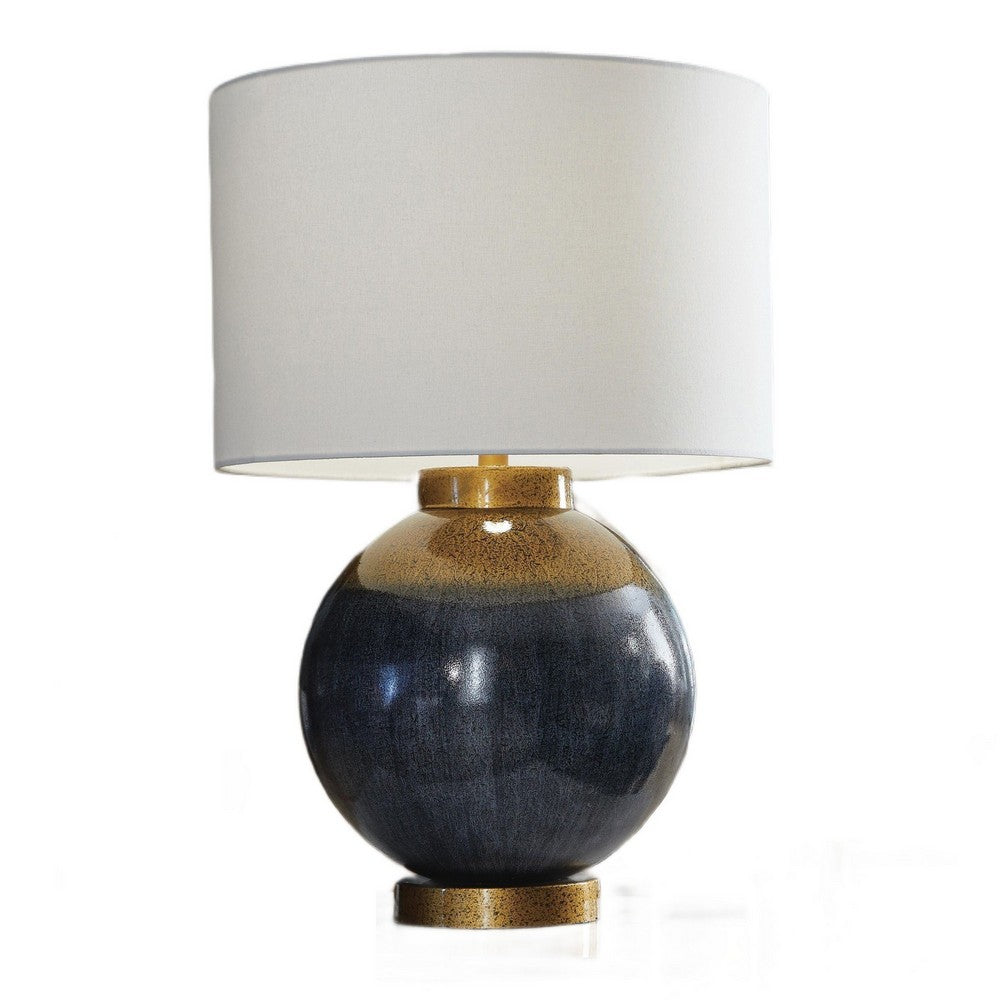 Kara Table Lamp | Round Body | White Shade | Gold Blue Ombre Metal 27"