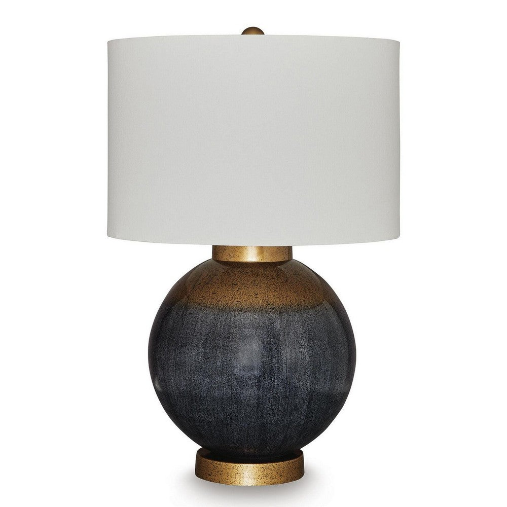 Kara Table Lamp | Round Body | White Shade | Gold Blue Ombre Metal 27"